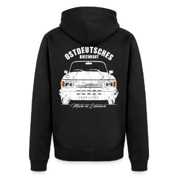 Wartburg 1.3 Classic - Ostdeutsches Kulturgut - Unisex Premium Bio Zip Hoodie - Schwarz - Hinten - Nico (187cm)