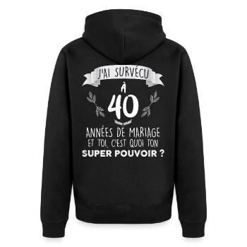 40 ans de mariage Cadeau Humour homme - Veste à capuche bio Premium Unisexe - noir - Dos - Nico (187cm)