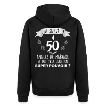 50 ans de mariage Idée cadeau humour Papa - Veste à capuche bio Premium Unisexe - noir - Dos - Nico (187cm)