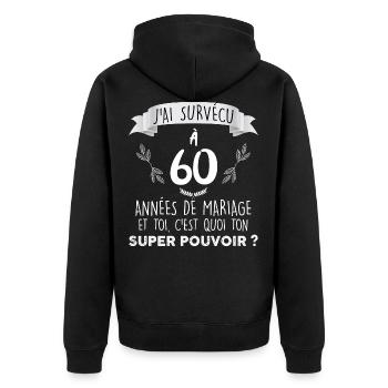 60 ans de mariage Idée cadeau humour homme, papa - Veste à capuche bio Premium Unisexe - noir - Dos - Nico (187cm)