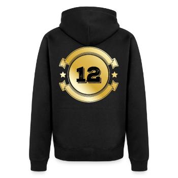 12 Gold Emblem - Unisex Premium Organic Zip Hoodie - black - Back - Nico (187cm)