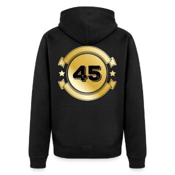 45 Gold Emblem - Unisex Premium Organic Zip Hoodie - black - Back - Nico (187cm)