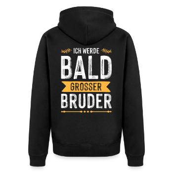 Ich werde grosser Bruder - Unisex Premium Bio Zip Hoodie - Schwarz - Hinten - Nico (187cm)