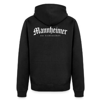 Mannheimer aus Leidenschaft - Unisex Premium Bio Zip Hoodie - Schwarz - Hinten - Nico (187cm)