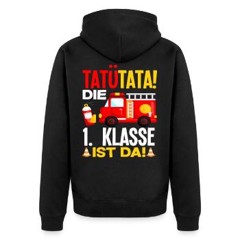 Feuerwehr 1. Klasse Schüler Einschulung Geschenk - Unisex Premium Bio Zip Hoodie - Schwarz - Hinten - Nico (187cm)