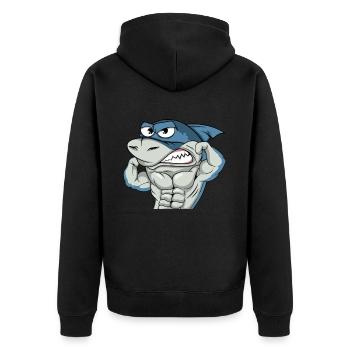 Cooler Hai mit Muskeln Bodybuilder #3 Cool Sharks - Unisex Premium Bio Zip Hoodie - Schwarz - Hinten - Nico (187cm)