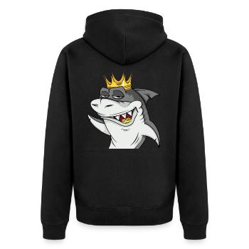 Cooler Hai mit Krone #4 Cool Sharks - Unisex Premium Bio Zip Hoodie - Schwarz - Hinten - Nico (187cm)