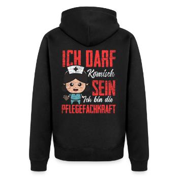 Altenpfleger Pflege Krankenhaus - Unisex Premium Bio Zip Hoodie - Schwarz - Hinten - Nico (187cm)