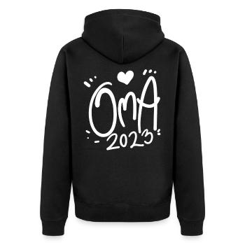 Oma 2023 - Werdende Oma 2023 - Unisex Premium Bio Zip Hoodie - Schwarz - Hinten - Nico (187cm)