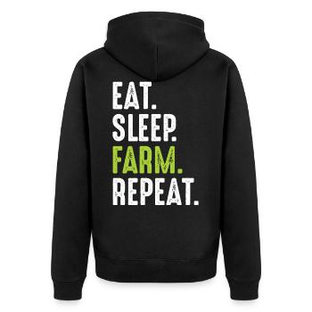 Eat Sleep Farm Repeat Funny - Unisex Premium Organic Zip Hoodie - black - Back - Nico (187cm)