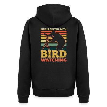 Vogelbeobachtung Leben ist besser mit Vogelbeobachtung - Unisex Premium Bio Zip Hoodie - Schwarz - Hinten - Nico (187cm)