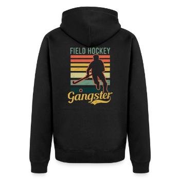 Feldhockey Feldhockey Gangster - Unisex Premium Bio Zip Hoodie - Schwarz - Hinten - Nico (187cm)