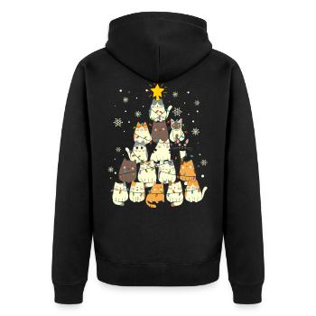 Cute Cats Christmas Tree Funny - Unisex Premium Organic Zip Hoodie - black - Back - Nico (187cm)