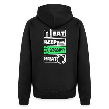 Geographielehrer Essen Schlaf Wiederholung - Unisex Premium Bio Zip Hoodie - Schwarz - Hinten - Nico (187cm)