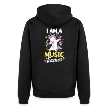 Musiklehrer Ich bin ein Musiklehrer Einhorn - Unisex Premium Bio Zip Hoodie - Schwarz - Hinten - Nico (187cm)