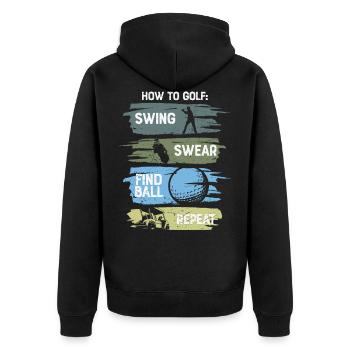 How To Golf Funny - Unisex Premium Organic Zip Hoodie - black - Back - Nico (187cm)