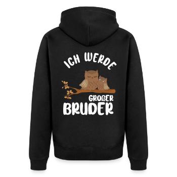 Großer Bruder Eule - Ich werde Großer Bruder - Unisex Premium Bio Zip Hoodie - Schwarz - Hinten - Nico (187cm)