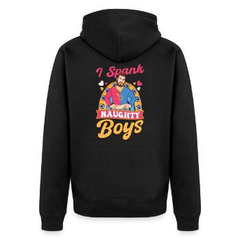 Gay Daddy Spank Naughty Boys - Unisex Premium Bio Zip Hoodie - Schwarz - Hinten - Nico (187cm)