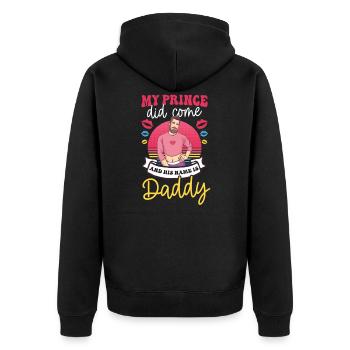 Gay Daddy Prince Kam sein Name ist Daddy - Unisex Premium Bio Zip Hoodie - Schwarz - Hinten - Nico (187cm)