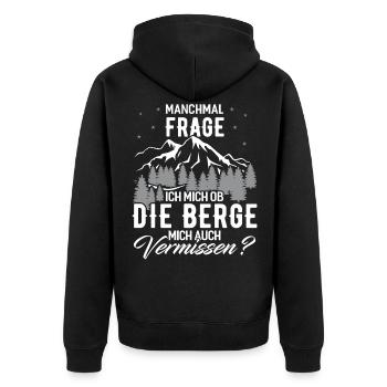 OB Die Berge Mich Auch Vermissen - (B.w) - Unisex Premium Bio Zip Hoodie - Schwarz - Hinten - Nico (187cm)