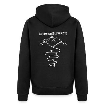 Skifoan ist des Leiwandste - (sk) - Unisex Premium Bio Zip Hoodie - Schwarz - Hinten - Nico (187cm)