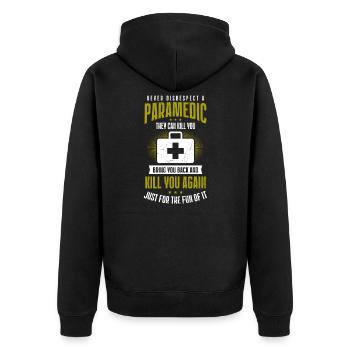 Sanitäter töten und zurückbringen - Unisex Premium Bio Zip Hoodie - Schwarz - Hinten - Nico (187cm)