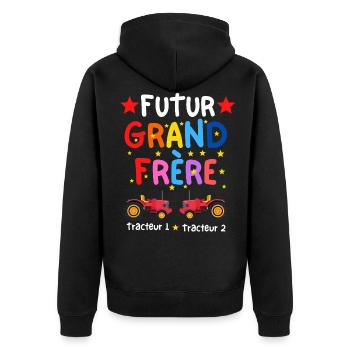 Futur Grand Frère pour jouer au tracteur - Veste à capuche bio Premium Unisexe - noir - Dos - Nico (187cm)