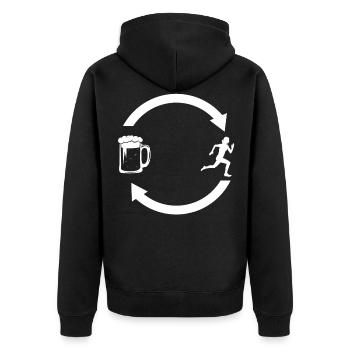 Beer Load Arrows and Running 1 - (RU) - Unisex Premium Organic Zip Hoodie - black - Back - Nico (187cm)