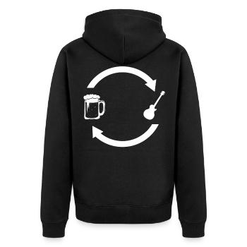 Bierlastenpfeile und Gitarre - - Unisex Premium Bio Zip Hoodie - Schwarz - Hinten - Nico (187cm)