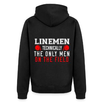 Quarterbacks Linemen technisch gesehen die einzige - Unisex Premium Bio Zip Hoodie - Schwarz - Hinten - Nico (187cm)