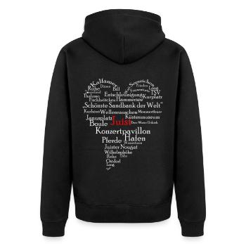 Juist Herz weiss - Unisex Premium Bio Zip Hoodie - Schwarz - Hinten - Nico (187cm)