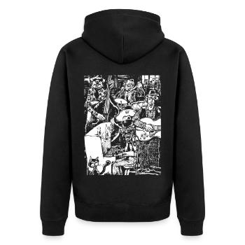 Retro Blues Chapel Black & White - Unisex Premium Organic Zip Hoodie - black - Back - Nico (187cm)