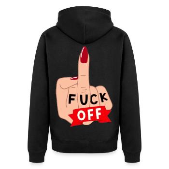 Verpiss dich. Für Damen, die gerne Abstand halten* - Unisex Premium Bio Zip Hoodie - Schwarz - Hinten - Nico (187cm)