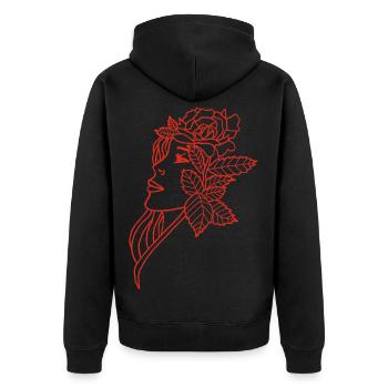 Die Dame und die Rose (rot) - Unisex Premium Bio Zip Hoodie - Schwarz - Hinten - Nico (187cm)