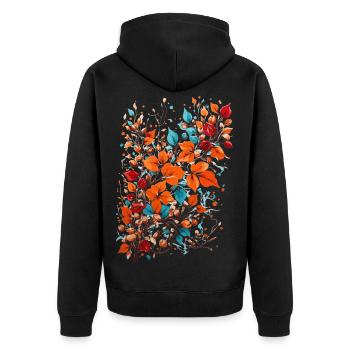 Herbst Blumen mit Nüsse - Unisex Premium Bio Zip Hoodie - Schwarz - Hinten - Nico (187cm)