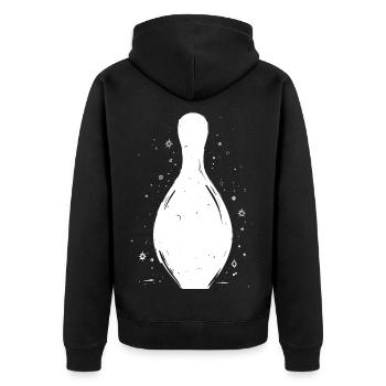 Bowling Pins Skizze - Unisex Premium Bio Zip Hoodie - Schwarz - Hinten - Nico (187cm)