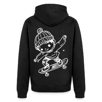 Skateboard Kind Comic - Unisex Premium Bio Zip Hoodie - Schwarz - Hinten - Nico (187cm)