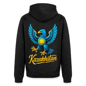 Kazakhstan Eagle Flag Flag Cool Gift - Unisex Premium Organic Zip Hoodie - black - Back - Nico (187cm)