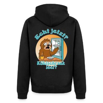 Faultiermotiv - Echt jetzt? Kühlschrank leer? - Unisex Premium Bio Zip Hoodie - Schwarz - Hinten - Nico (187cm)