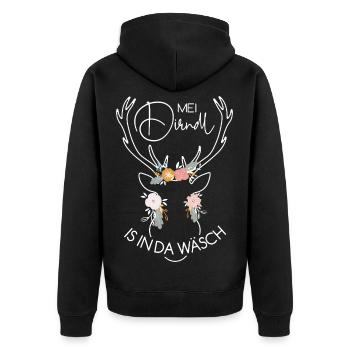 Feenhaftes Rentier mit Blumenkranz Trachtenshirt - Unisex Premium Bio Zip Hoodie - Schwarz - Hinten - Nico (187cm)