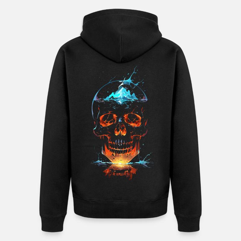 Crâne de Feu et Glace Éclatant - Veste à capuche bio Premium Unisexe - noir