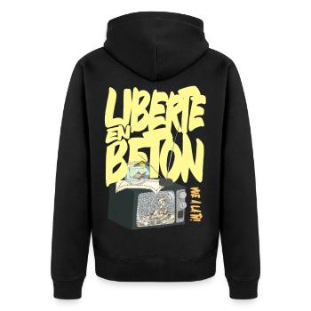 Konkrete Freiheit - Frankreich, 10. September - Unisex Premium Bio Zip Hoodie - Schwarz - Hinten - Nico (187cm)