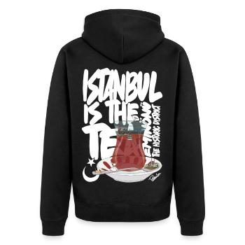 Turkish TeacupAnimated Vintage Scene - Unisex Premium Organic Zip Hoodie - black - Back - Nico (187cm)