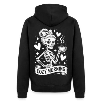 Squelette avec café Cozy Morning - Veste à capuche bio Premium Unisexe - noir - Dos - Nico (187cm)