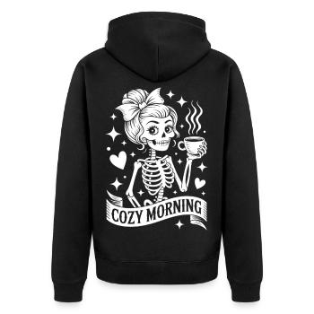 Cuddly Morning Skeleton - Unisex Premium Organic Zip Hoodie - black - Back - Nico (187cm)