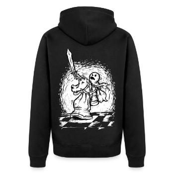 Der letzte Angriff - Bauernreiten, Schachritter - Unisex Premium Bio Zip Hoodie - Schwarz - Hinten - Nico (187cm)