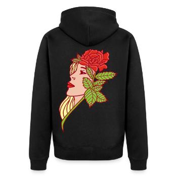Die junge Frau und die Rose - Unisex Premium Bio Zip Hoodie - Schwarz - Hinten - Nico (187cm)