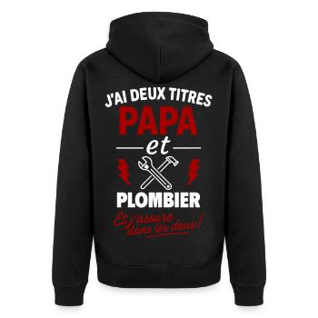 Dad and Plumber Christmas Father's Day Gift Idea - Unisex Premium Organic Zip Hoodie - black - Back - Nico (187cm)