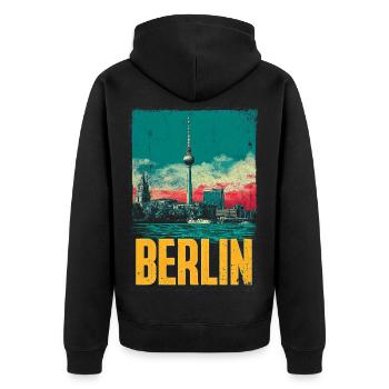 Berliner Skyline Vintage-Print - Unisex Premium Bio Zip Hoodie - Schwarz - Hinten - Nico (187cm)