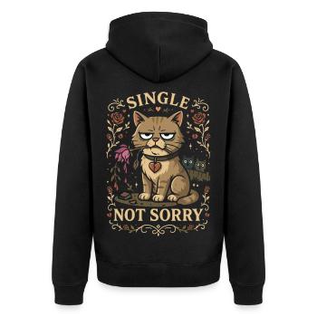 Single Not Sorry Cat - Unisex Premium Organic Zip Hoodie - black - Back - Nico (187cm)